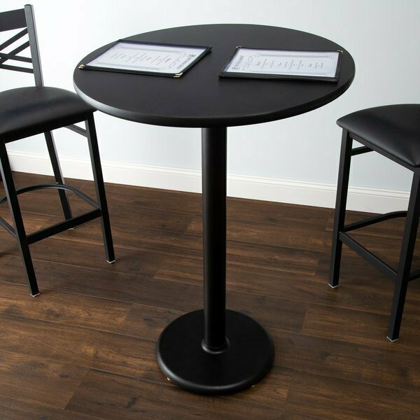 Lancaster Table & Seating LT Bar Height Table with 30'' Round Reversible Cherry/Black Table Top and Cast Iron Base 349C30RC17RB